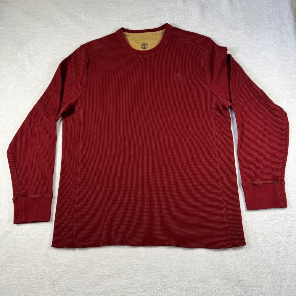 Timberland Thermal Shirt Mens‎ XL Burgundy Red Waffle Knit Long Sleeve Logo